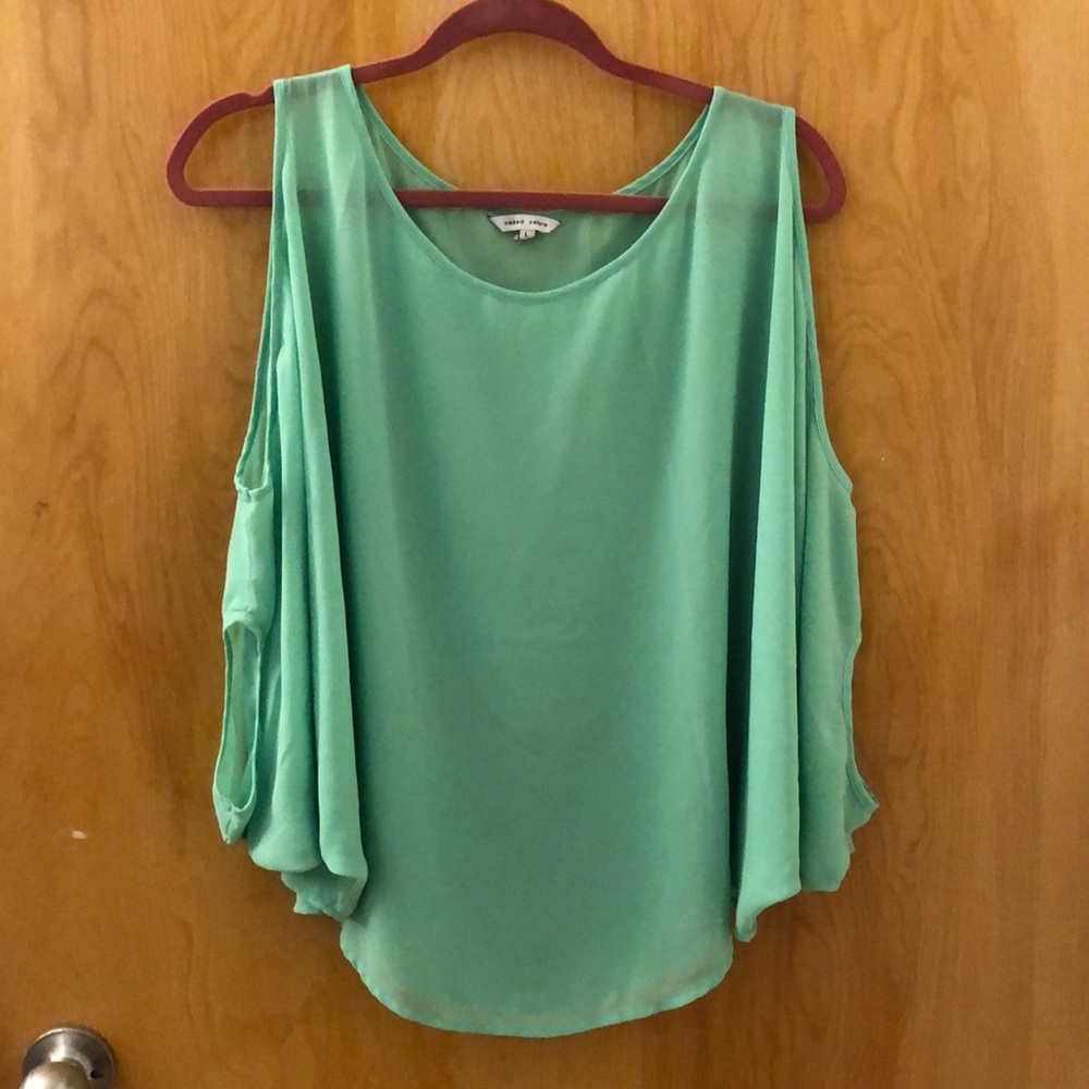 Turquoise off-the-shoulder peep hole shirt